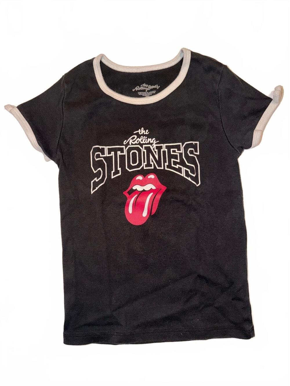 The Rolling Stones Ringer T-Shirt Black White Trim Tongue Logo Size M